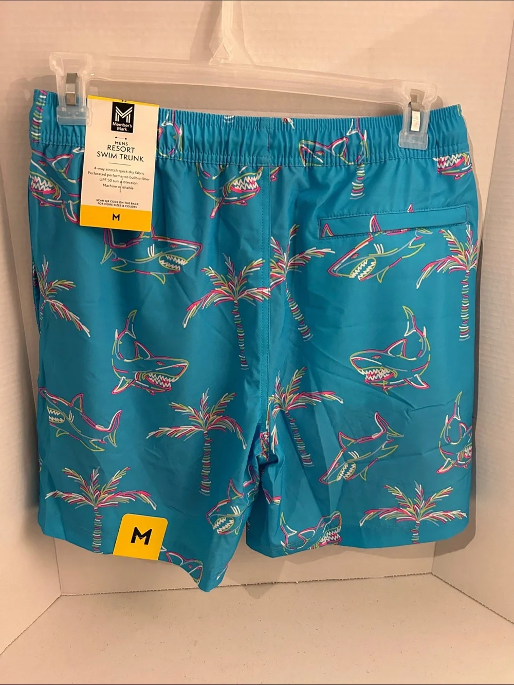 Men's Turquoise Shark & Palm Print Swim Shorts Mens M NWT